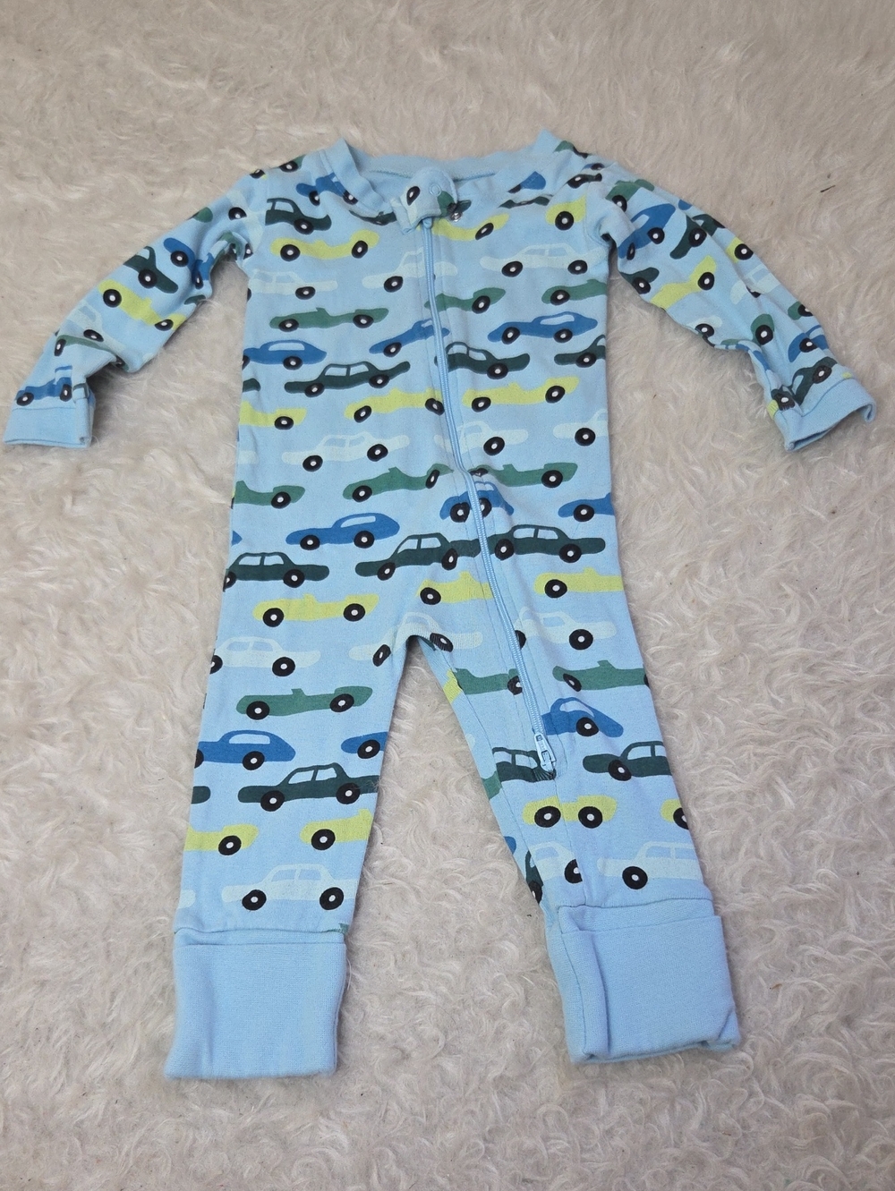 Monica + Andy Sleeper One-piece Zip-up Long Sleeve Car Print Blue - 6-9mo
